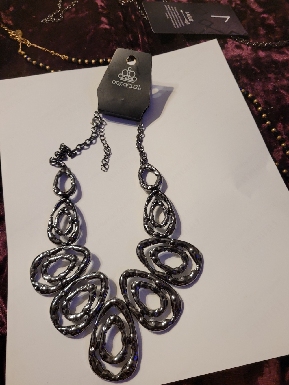 paparazzi Glossy Gunmetal Layered Oval Statement Necklace